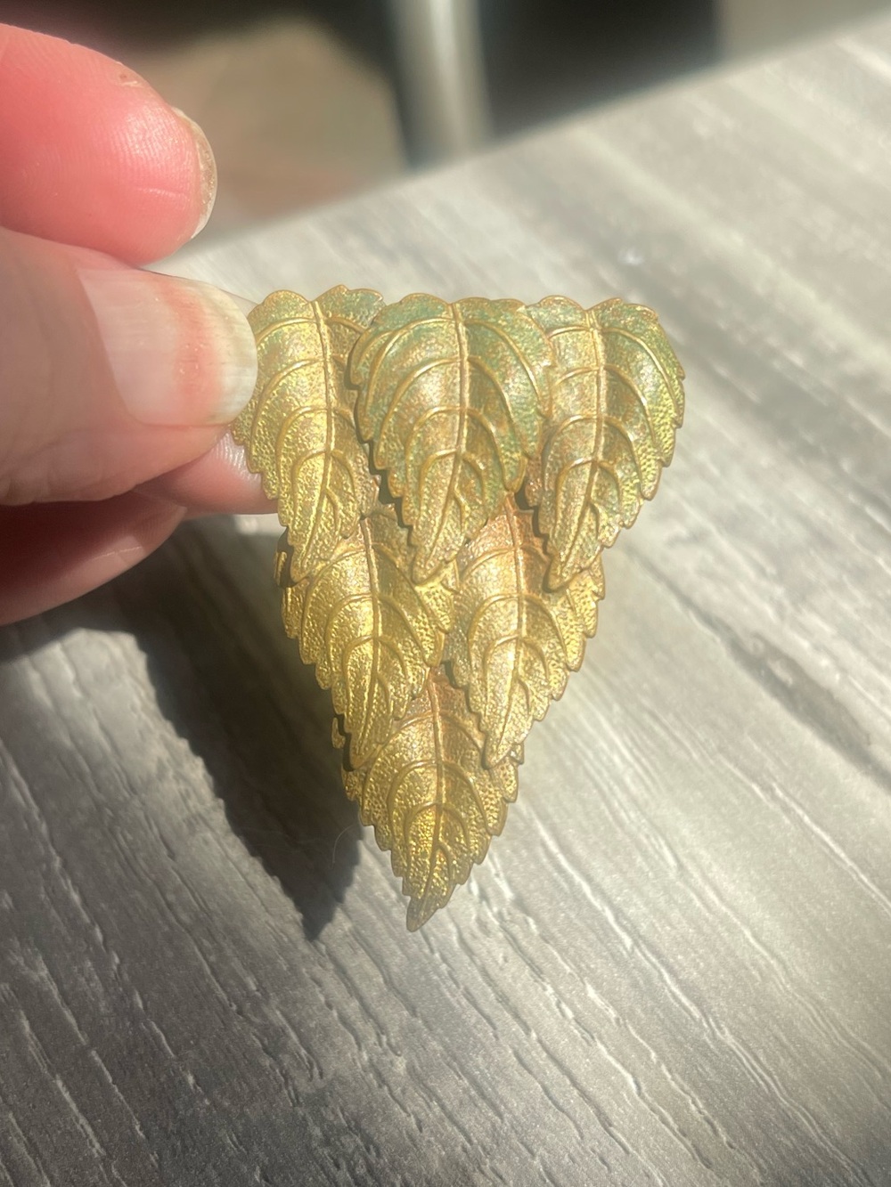 Textured Gold Leaf Cluster Art Deco Era Brooch